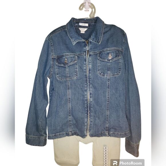 Christopher & Banks Blue Stretch Denim Zippered Jean Jacket – Women’s Size L - Picture 1 of 9